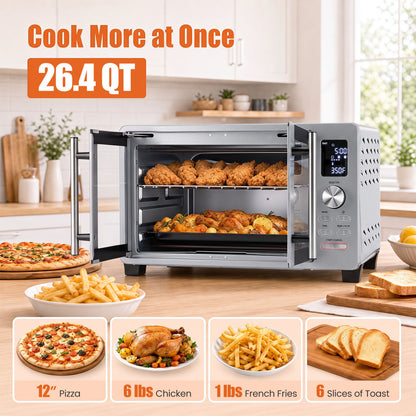26.4 Quart French Door Convection Toaster Oven, 11 Presets, 1500W