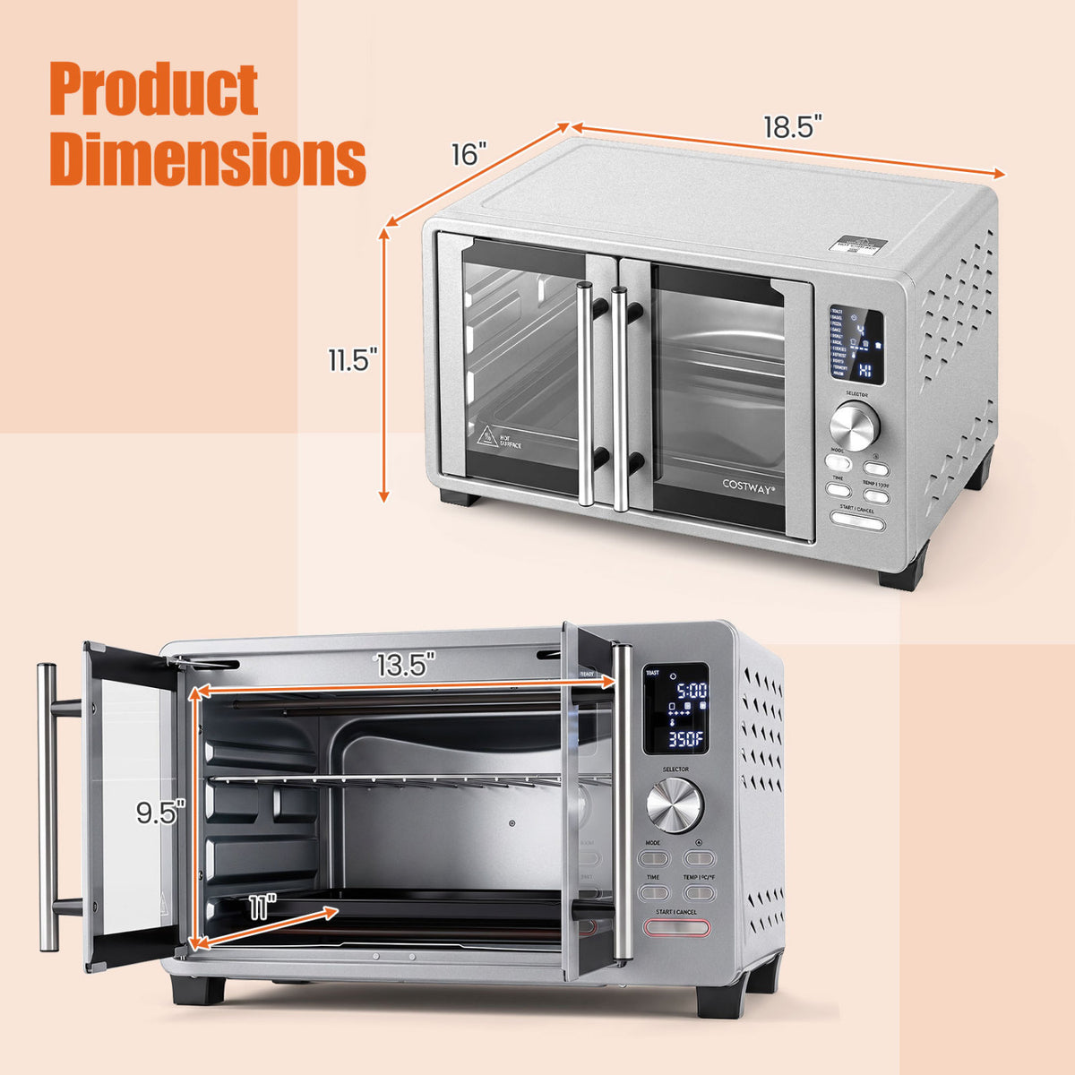 26.4 Quart French Door Convection Toaster Oven, 11 Presets, 1500W