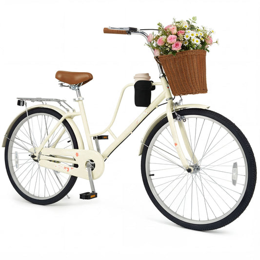26-Inch Beach Cruiser Bike with Cup Holder, Basket, Beige Kids Bike Beige at Gallery Canada