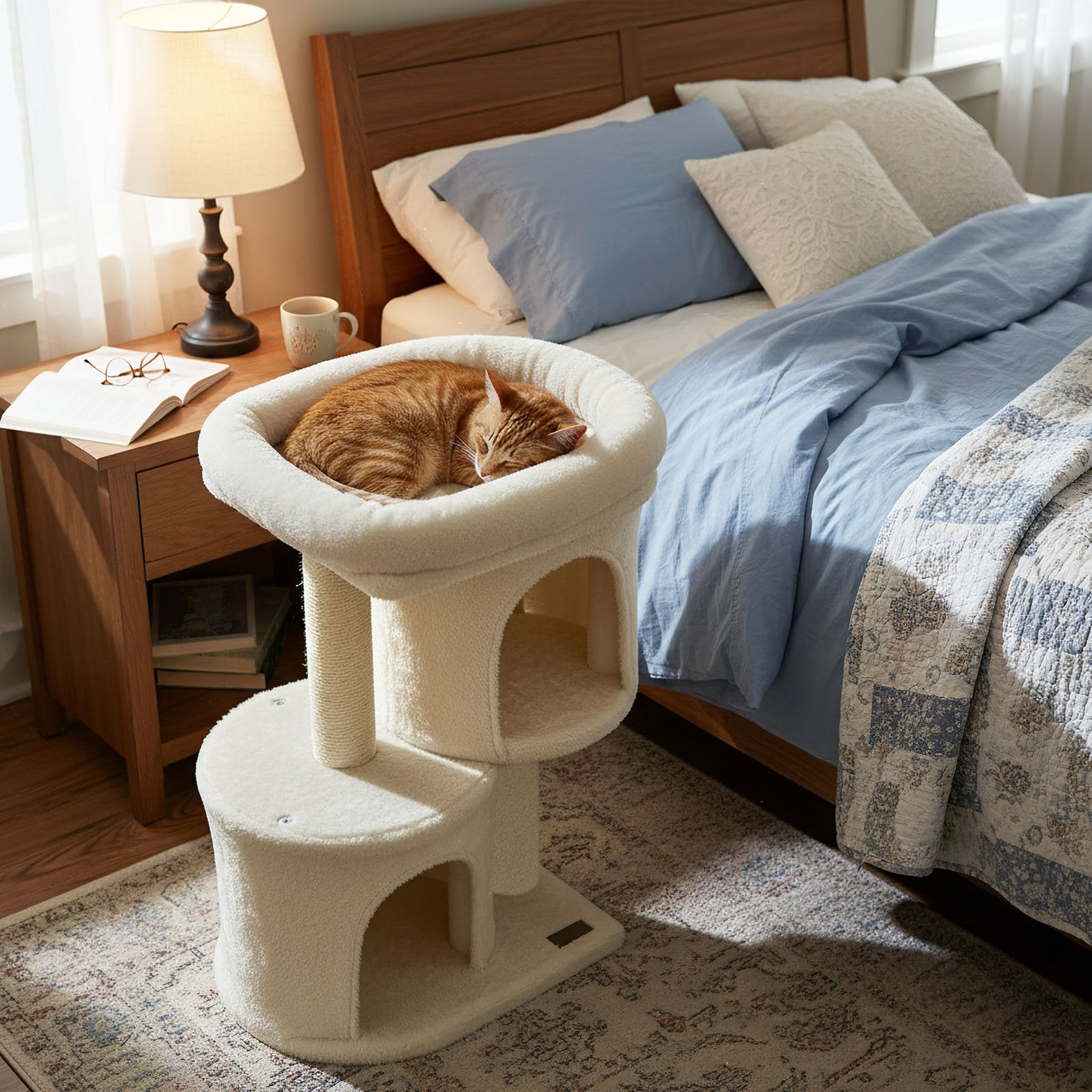 26 Inch Cat Tower with Large Padded Push Perch and Dual Condos, Beige Cat Trees Condos & Scratchers at Gallery Canada