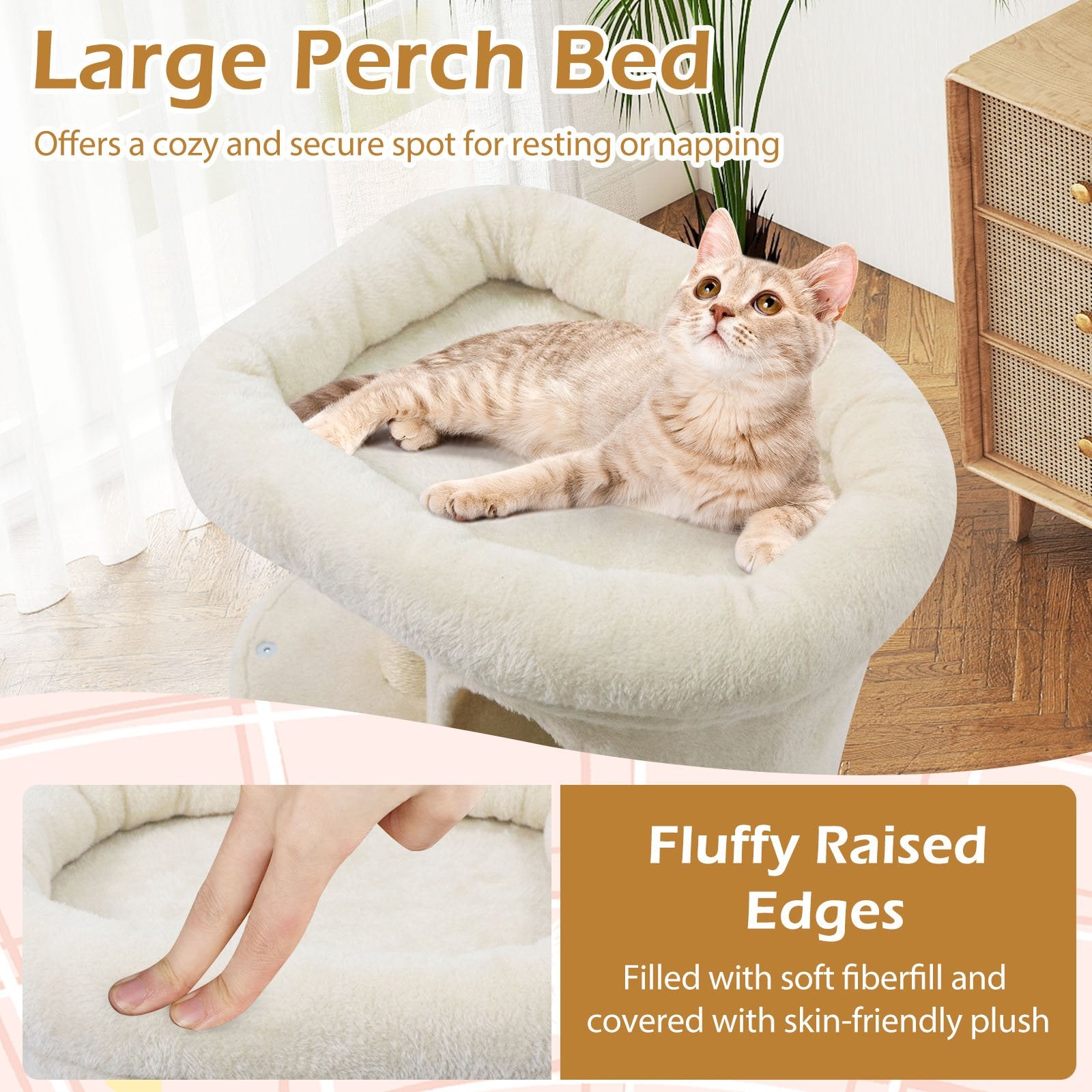 26 Inch Cat Tower with Large Padded Push Perch and Dual Condos, Beige Cat Trees Condos & Scratchers at Gallery Canada