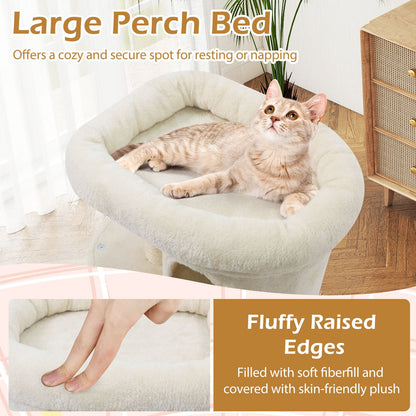 26 Inch Cat Tower with Large Padded Push Perch and Dual Condos, Beige Cat Trees Condos & Scratchers at Gallery Canada