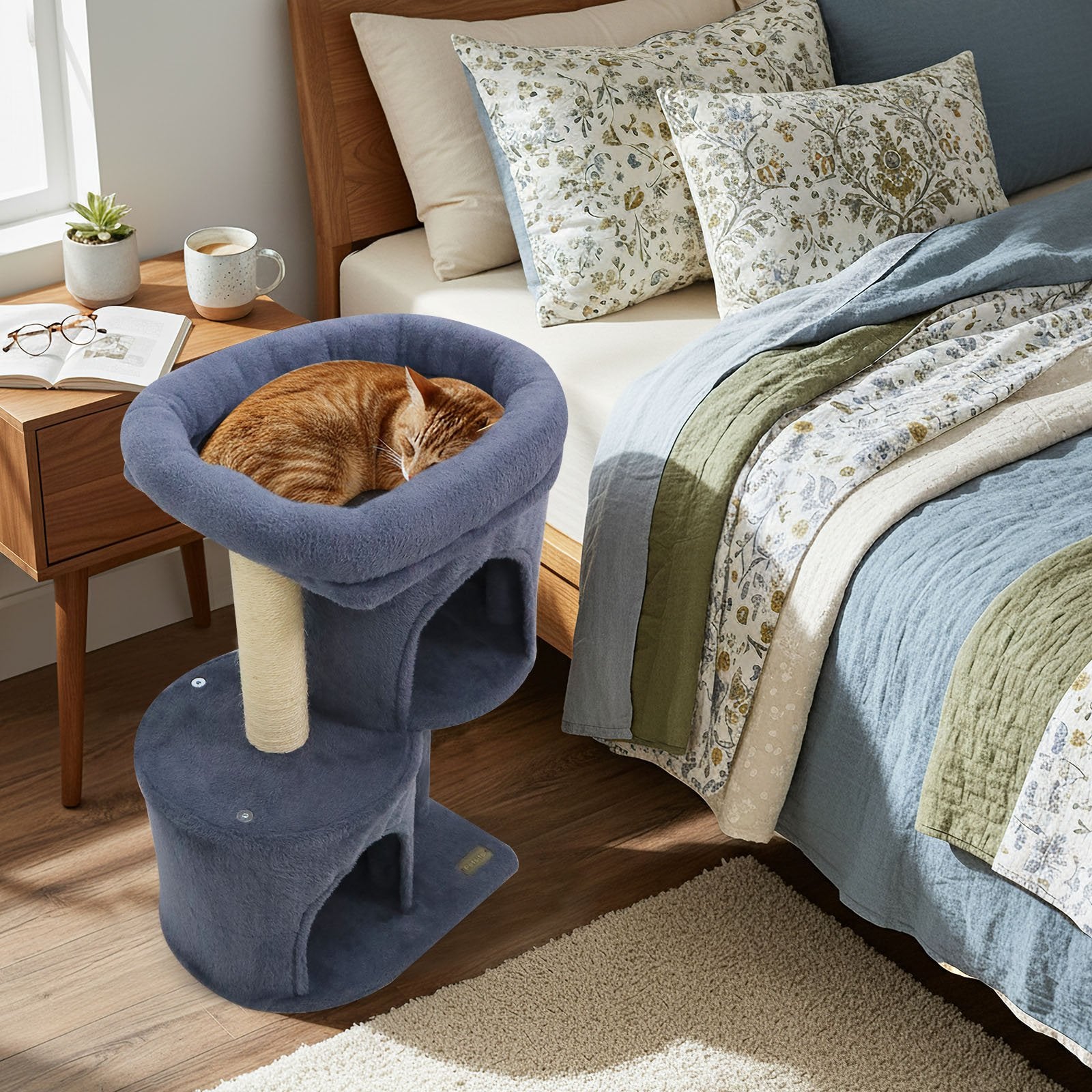 26 Inch Cat Tower with Large Padded Push Perch and Dual Condos, Dark Gray Cat Trees Condos & Scratchers at Gallery Canada