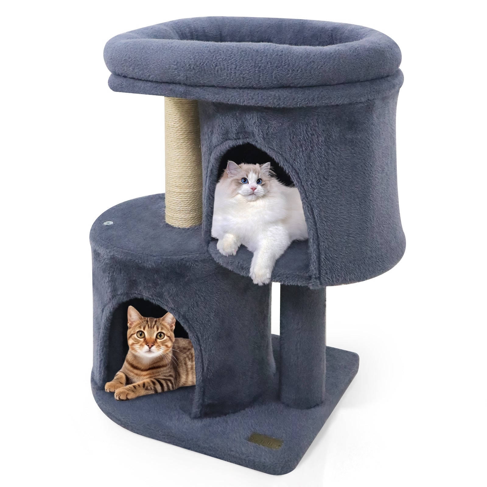 26 Inch Cat Tower with Large Padded Push Perch and Dual Condos, Dark Gray