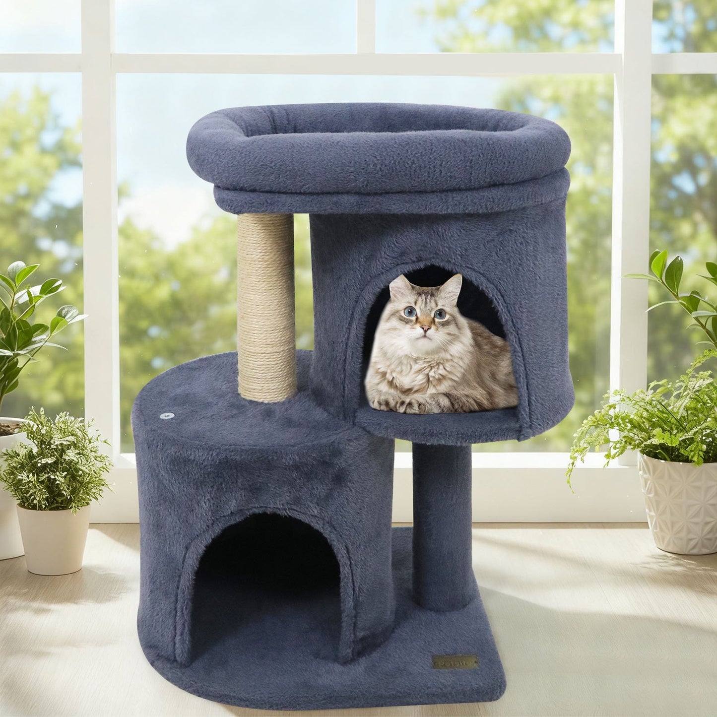 26 Inch Cat Tower with Large Padded Push Perch and Dual Condos, Dark Gray Cat Trees Condos & Scratchers at Gallery Canada