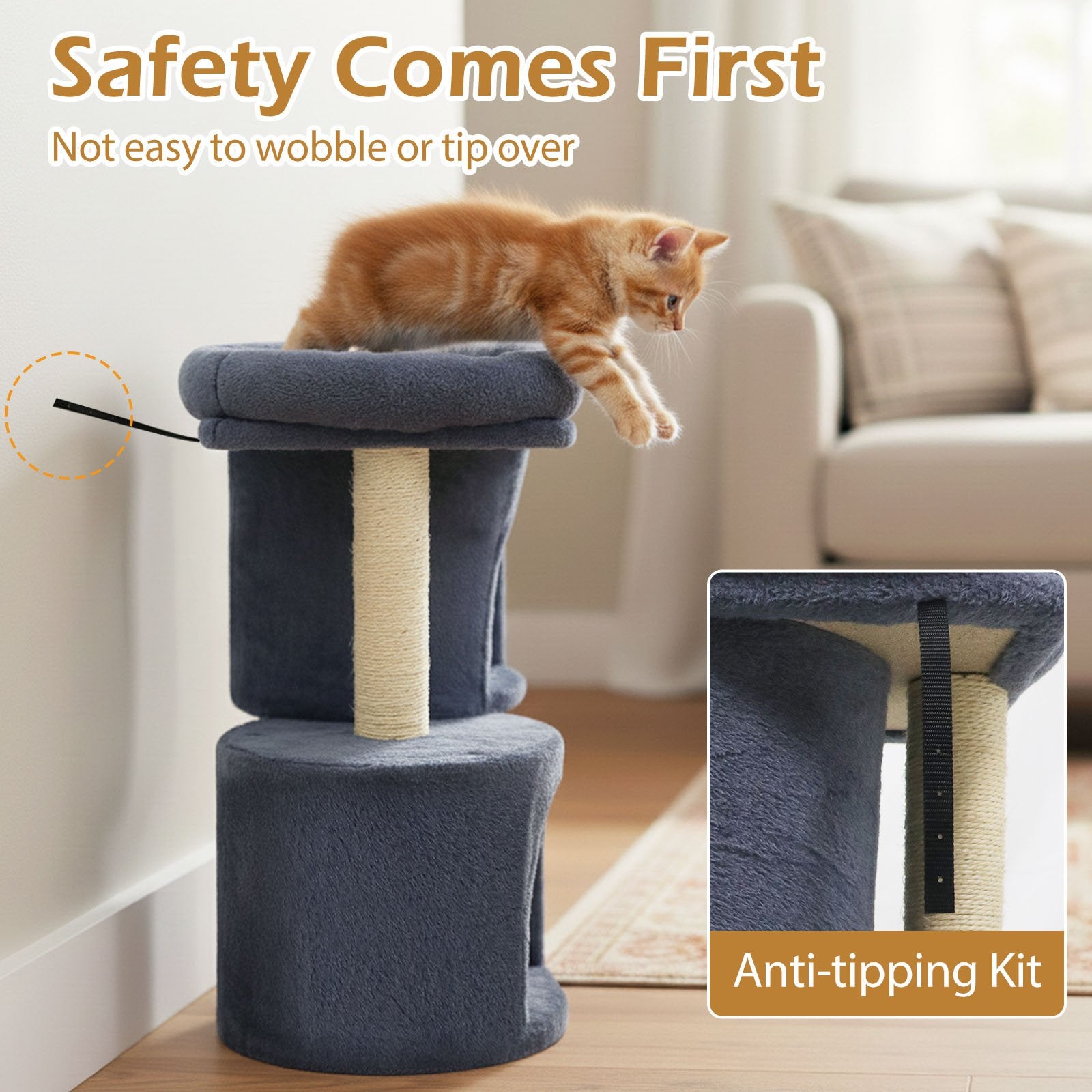 26 Inch Cat Tower with Large Padded Push Perch and Dual Condos, Dark Gray Cat Trees Condos & Scratchers at Gallery Canada