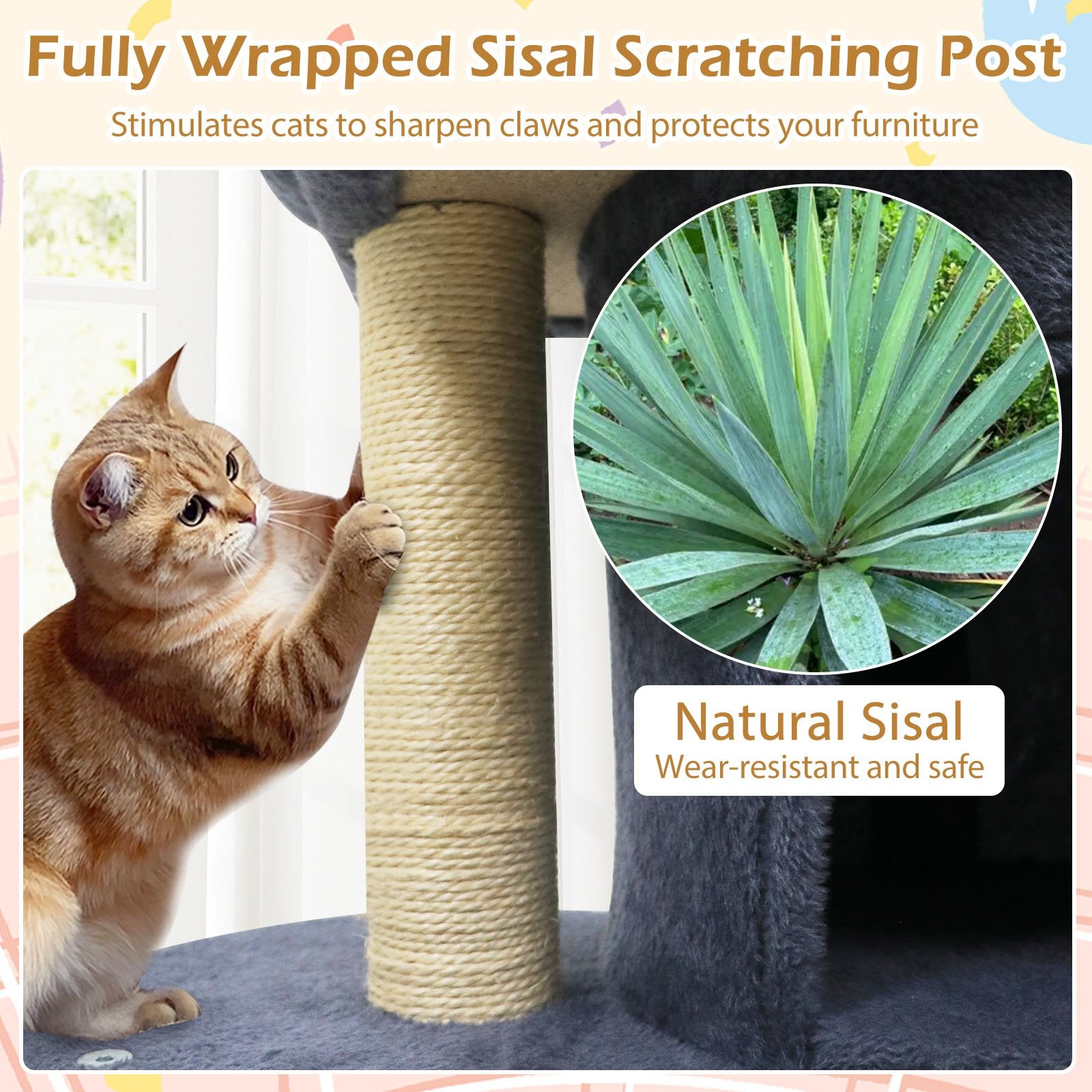 26 Inch Cat Tower with Large Padded Push Perch and Dual Condos, Dark Gray Cat Trees Condos & Scratchers at Gallery Canada