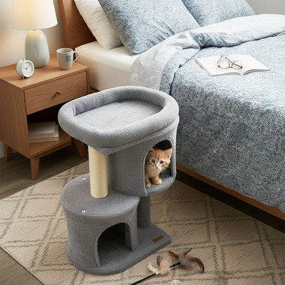 26 Inch Cat Tower with Large Padded Push Perch and Dual Condos, Light Gray Cat Trees Condos & Scratchers at Gallery Canada