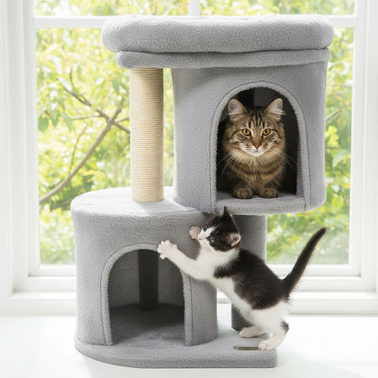 26 Inch Cat Tower with Large Padded Push Perch and Dual Condos, Light Gray Cat Trees Condos & Scratchers at Gallery Canada
