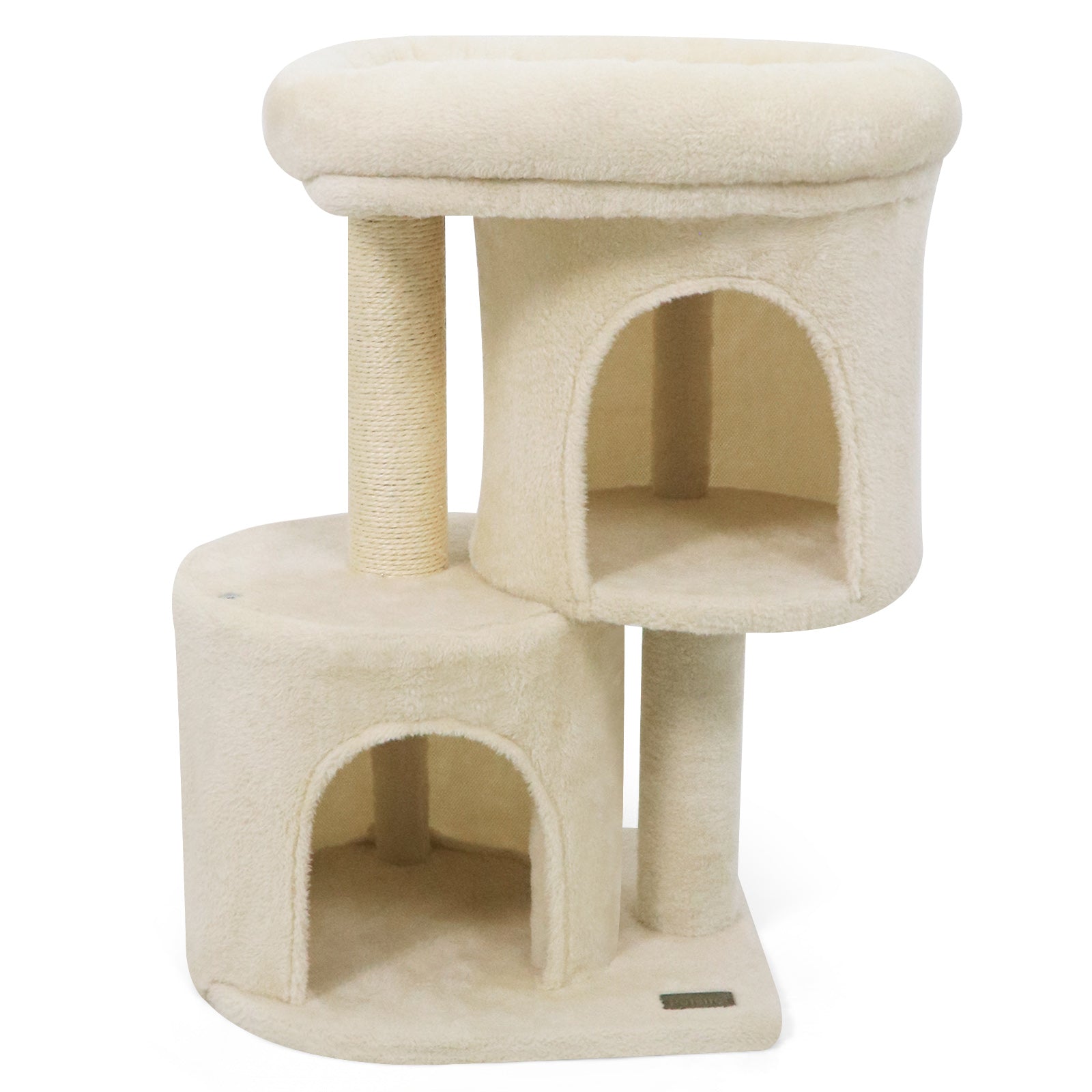 26 Inch Cat Tower with Large Padded Push Perch and Dual Condos, Beige Cat Trees Condos & Scratchers Beige at Gallery Canada