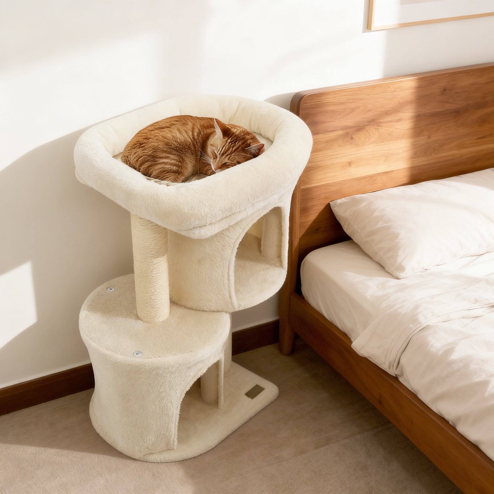 26 Inch Cat Tower with Large Padded Push Perch and Dual Condos, Beige Cat Trees Condos & Scratchers at Gallery Canada