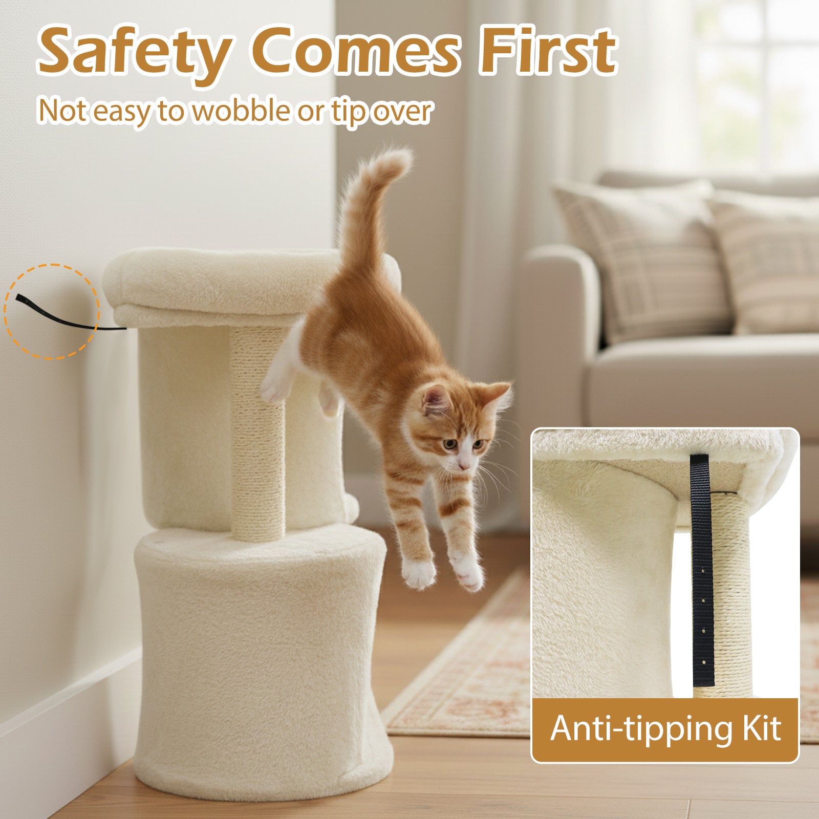 26 Inch Cat Tower with Large Padded Push Perch and Dual Condos, Beige Cat Trees Condos & Scratchers at Gallery Canada