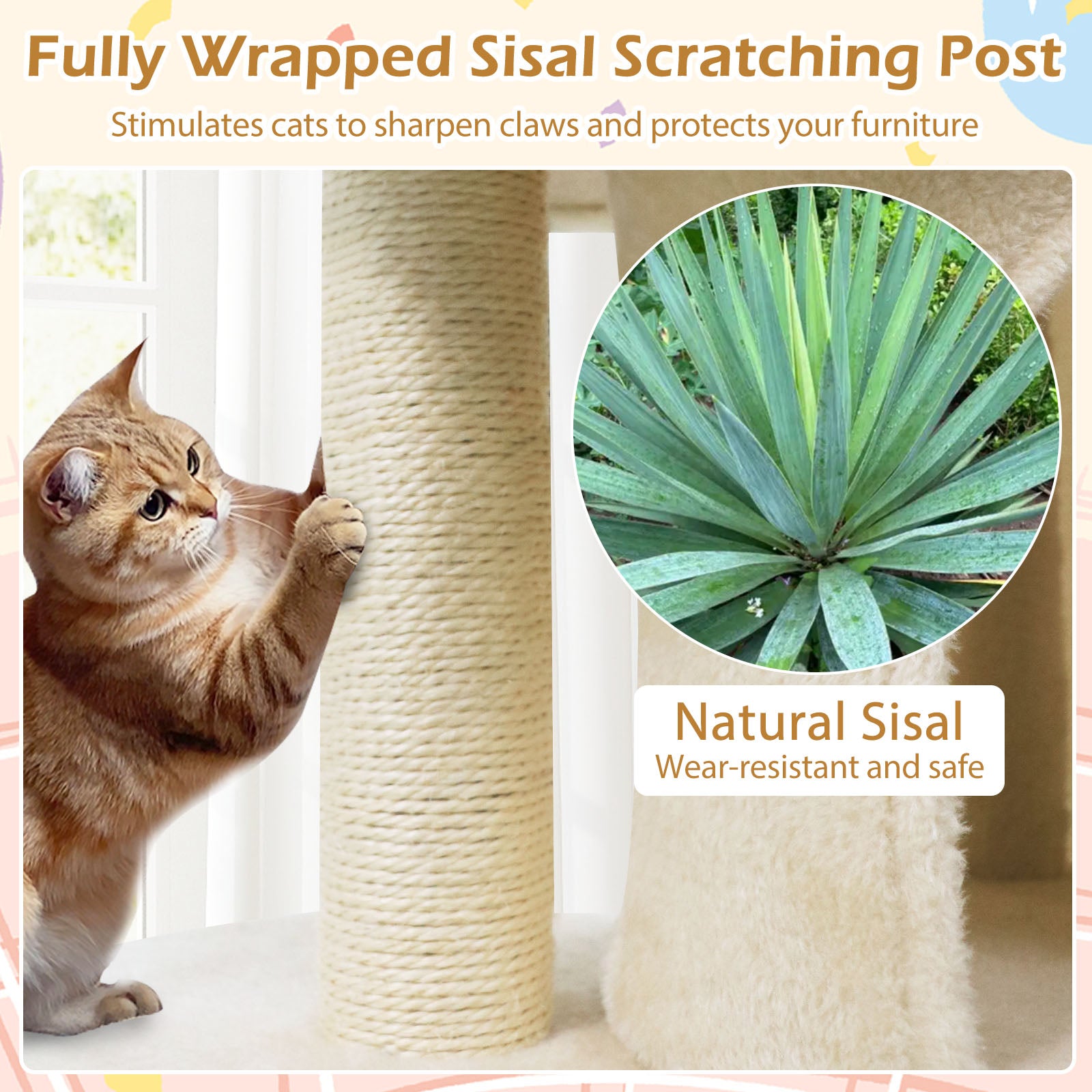 26 Inch Cat Tower with Large Padded Push Perch and Dual Condos, Beige Cat Trees Condos & Scratchers at Gallery Canada