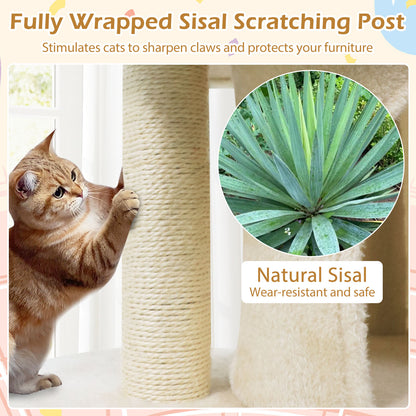 26 Inch Cat Tower with Large Padded Push Perch and Dual Condos, Beige Cat Trees Condos & Scratchers at Gallery Canada