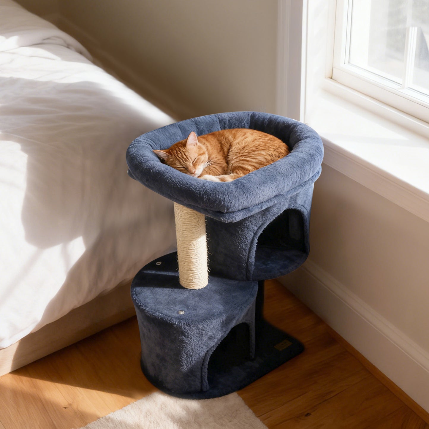 26 Inch Cat Tower with Large Padded Push Perch and Dual Condos, Dark Gray Cat Trees Condos & Scratchers at Gallery Canada
