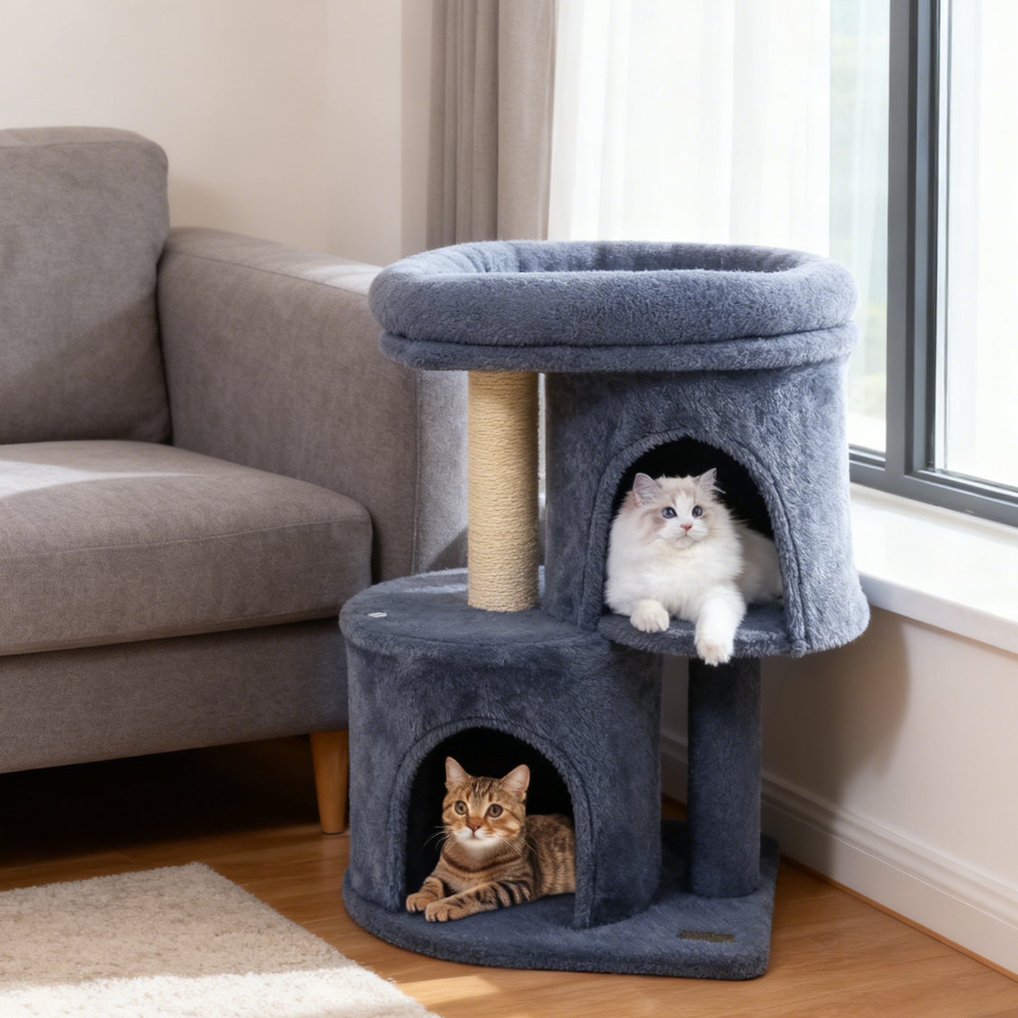 26 Inch Cat Tower with Large Padded Push Perch and Dual Condos, Dark Gray Cat Trees Condos & Scratchers at Gallery Canada