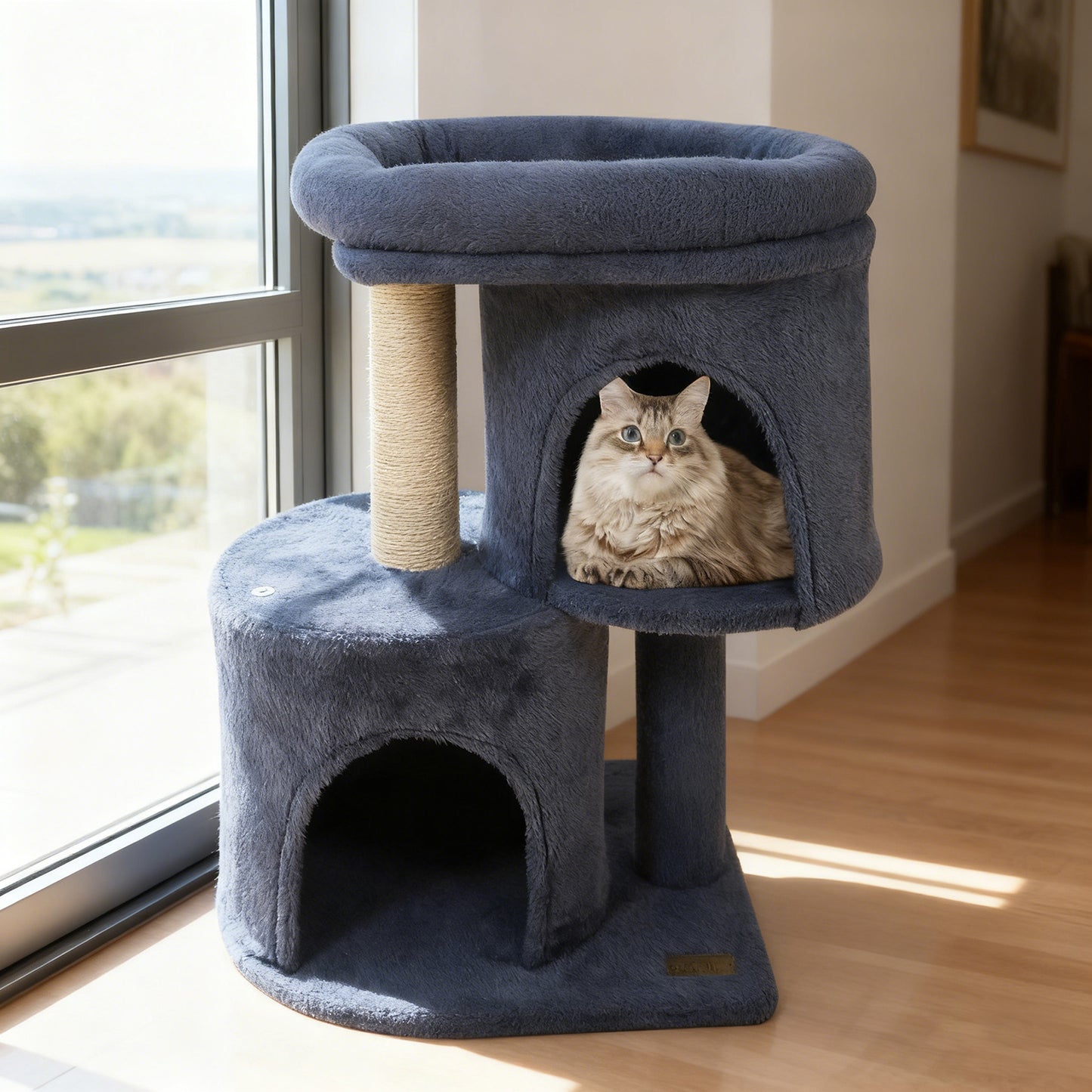 26 Inch Cat Tower with Large Padded Push Perch and Dual Condos, Dark Gray Cat Trees Condos & Scratchers at Gallery Canada