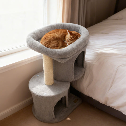 26 Inch Cat Tower with Large Padded Push Perch and Dual Condos, Light Gray Cat Trees Condos & Scratchers Light Gray at Gallery Canada