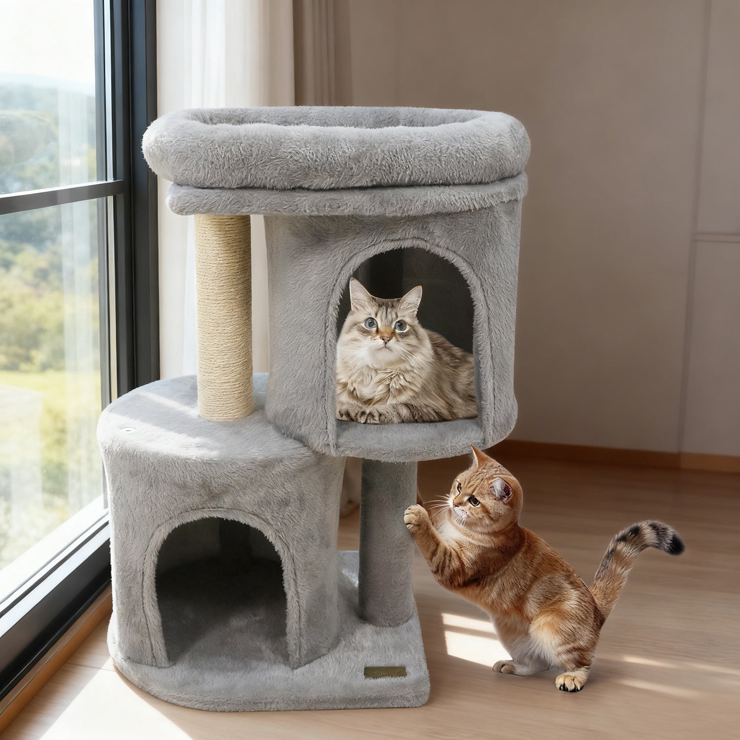 26 Inch Cat Tower with Large Padded Push Perch and Dual Condos, Light Gray Cat Trees Condos & Scratchers at Gallery Canada