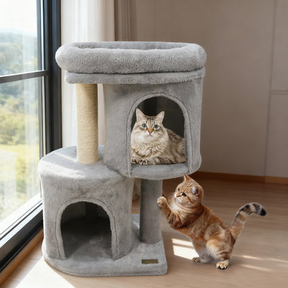 26 Inch Cat Tower with Large Padded Push Perch and Dual Condos, Light Gray Cat Trees Condos & Scratchers at Gallery Canada