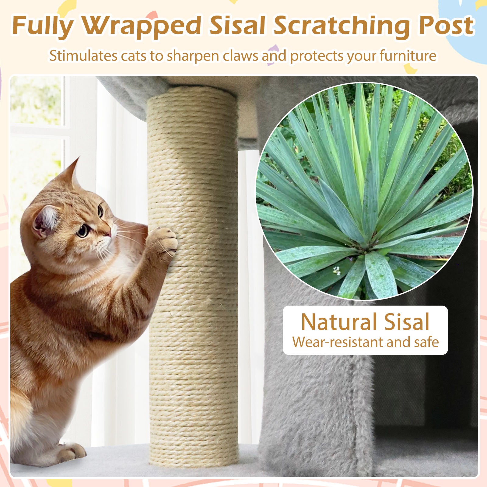 26 Inch Cat Tower with Large Padded Push Perch and Dual Condos, Light Gray Cat Trees Condos & Scratchers at Gallery Canada