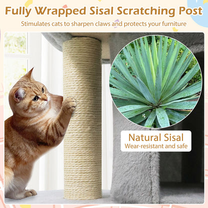 26 Inch Cat Tower with Large Padded Push Perch and Dual Condos, Light Gray Cat Trees Condos & Scratchers at Gallery Canada