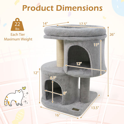 26 Inch Cat Tower with Large Padded Push Perch and Dual Condos, Light Gray Cat Trees Condos & Scratchers at Gallery Canada