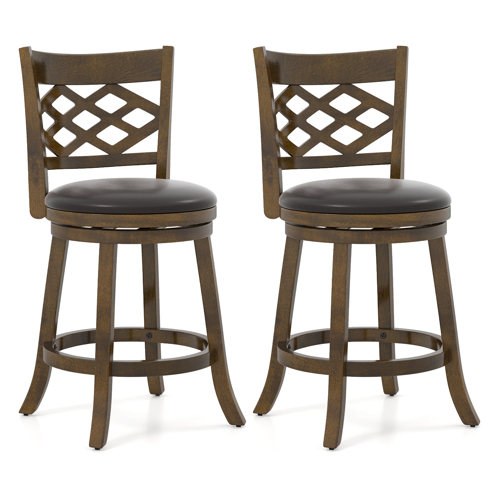 26 Inch Counter Height Bar Stools Set of 2 with Rubber Wood Frame, Brown Bar Stools Brown at Gallery Canada