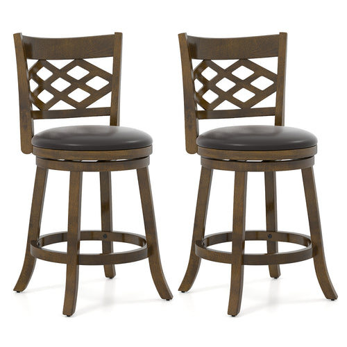 26 Inch Counter Height Bar Stools Set of 2 with Rubber Wood Frame, Brown