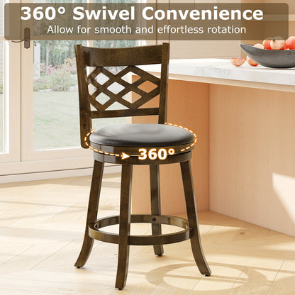 26 Inch Counter Height Bar Stools Set of 2 with Rubber Wood Frame, Brown Bar Stools at Gallery Canada