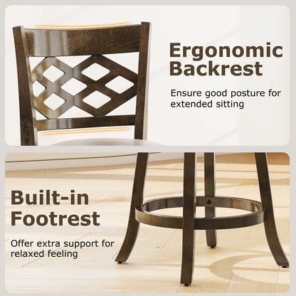 26 Inch Counter Height Bar Stools Set of 2 with Rubber Wood Frame, Brown Bar Stools at Gallery Canada