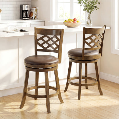 26 Inch Counter Height Bar Stools Set of 2 with Rubber Wood Frame, Brown Bar Stools at Gallery Canada
