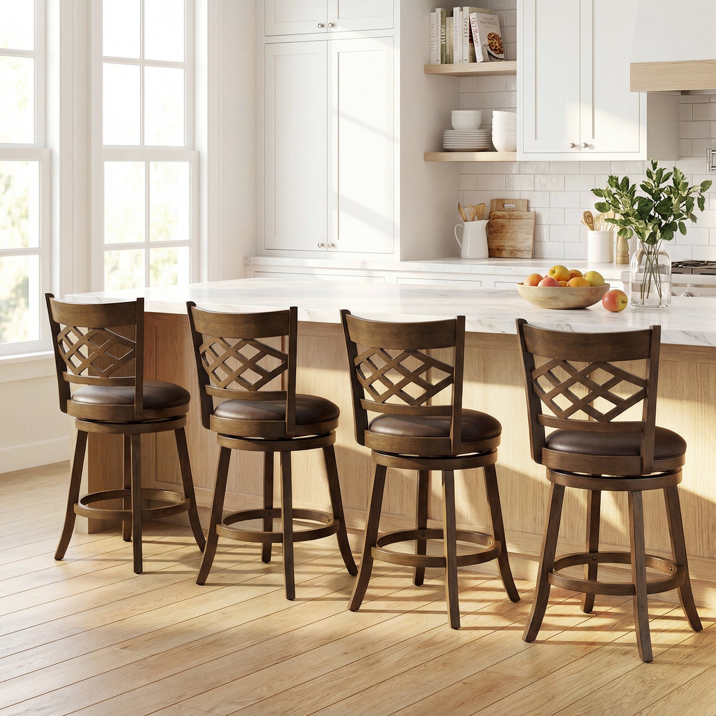 26 Inch Counter Height Bar Stools Set of 2 with Rubber Wood Frame, Brown Bar Stools at Gallery Canada
