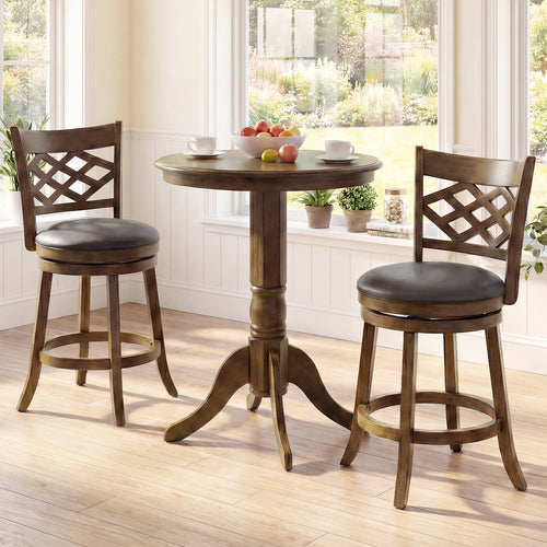 26 Inch Counter Height Bar Stools Set of 2 with Rubber Wood Frame, Brown
