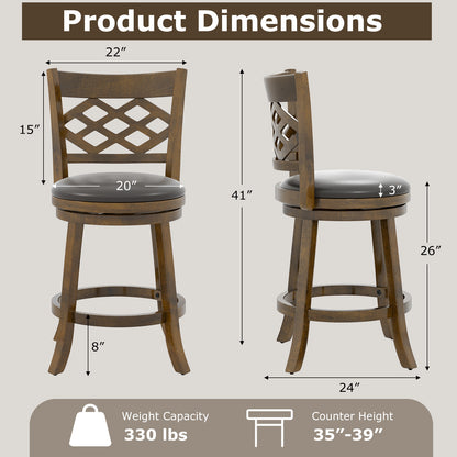 26 Inch Counter Height Bar Stools Set of 2 with Rubber Wood Frame, Brown Bar Stools at Gallery Canada