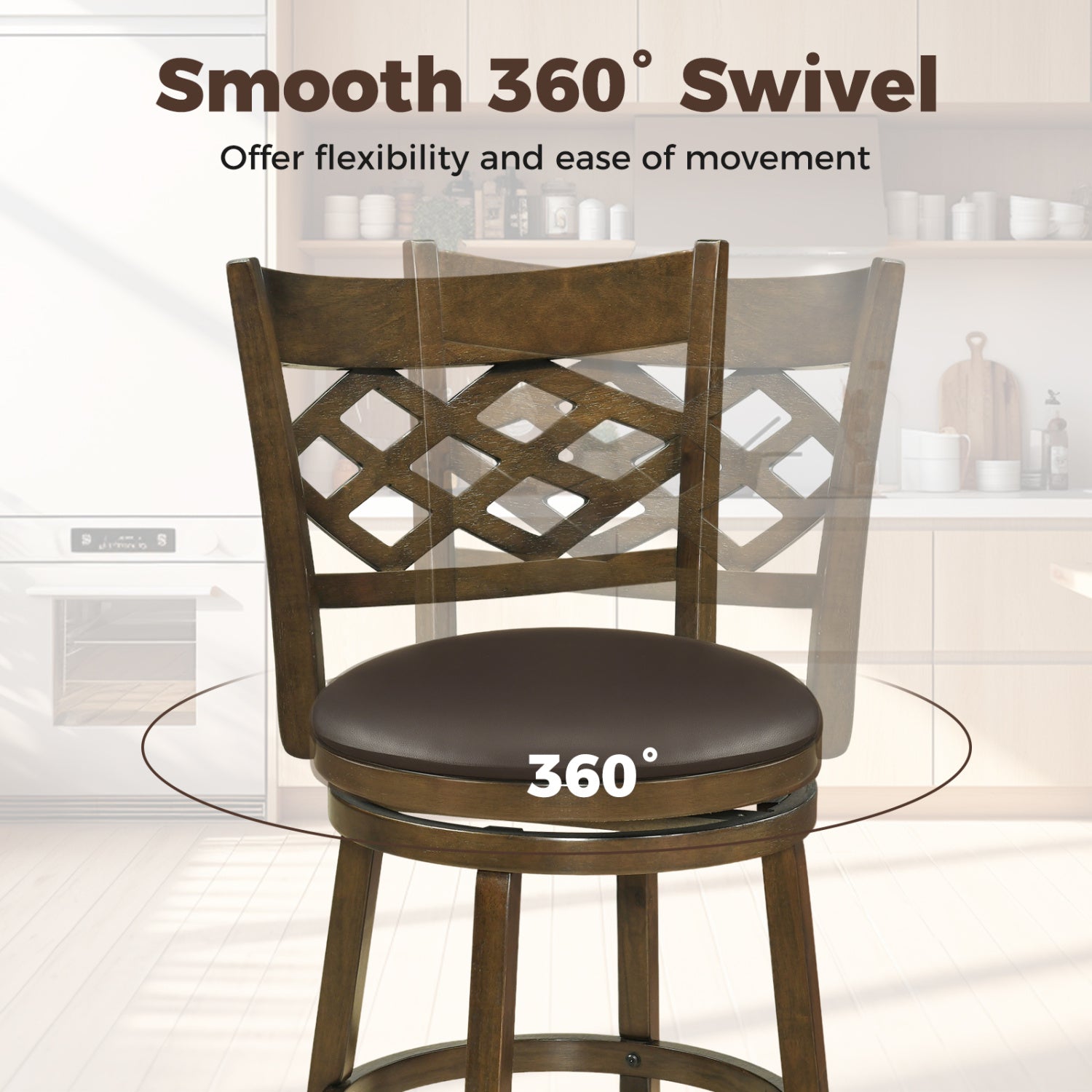 26 Inch Counter Height Bar Stools Set of 2 with Rubber Wood Frame, Brown Bar Stools at Gallery Canada