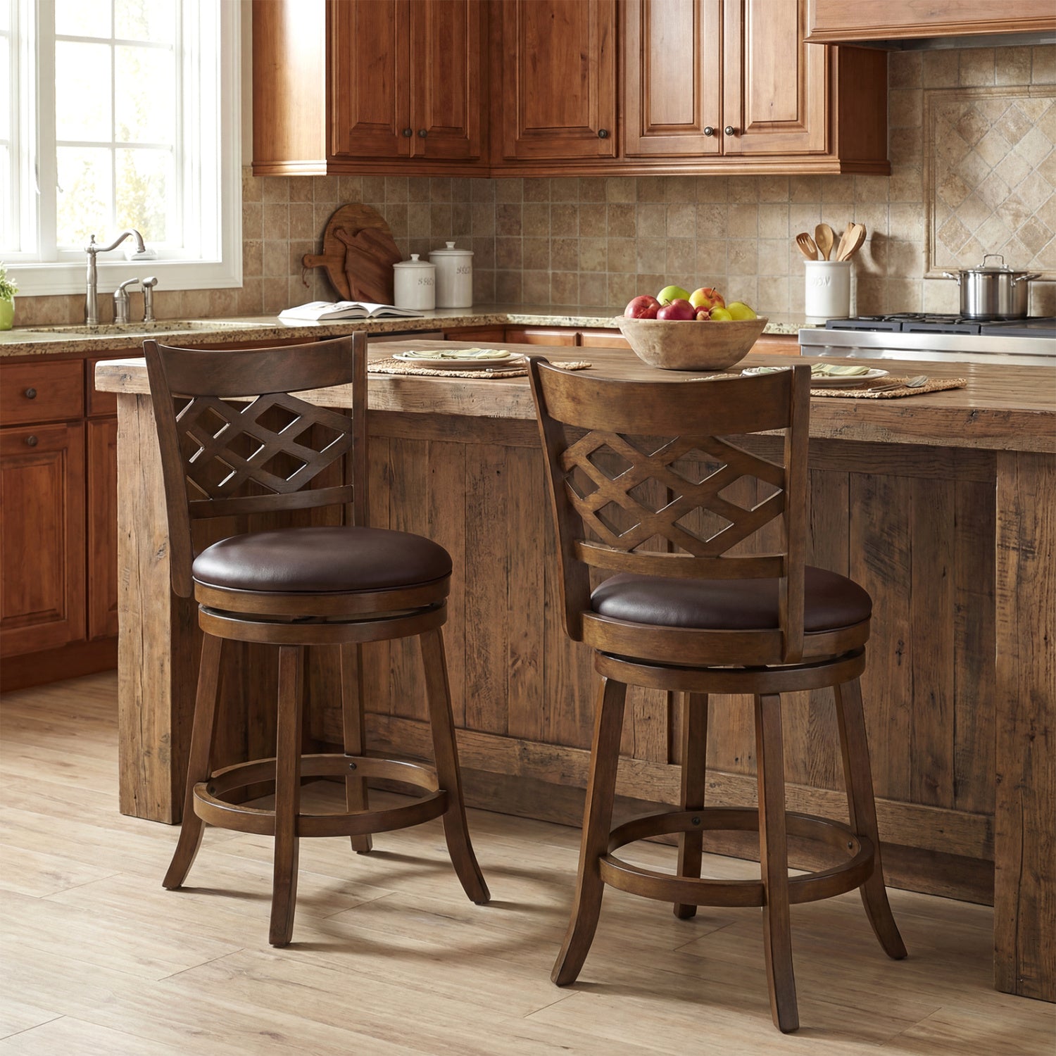 26 Inch Counter Height Bar Stools Set of 2 with Rubber Wood Frame, Brown Bar Stools at Gallery Canada