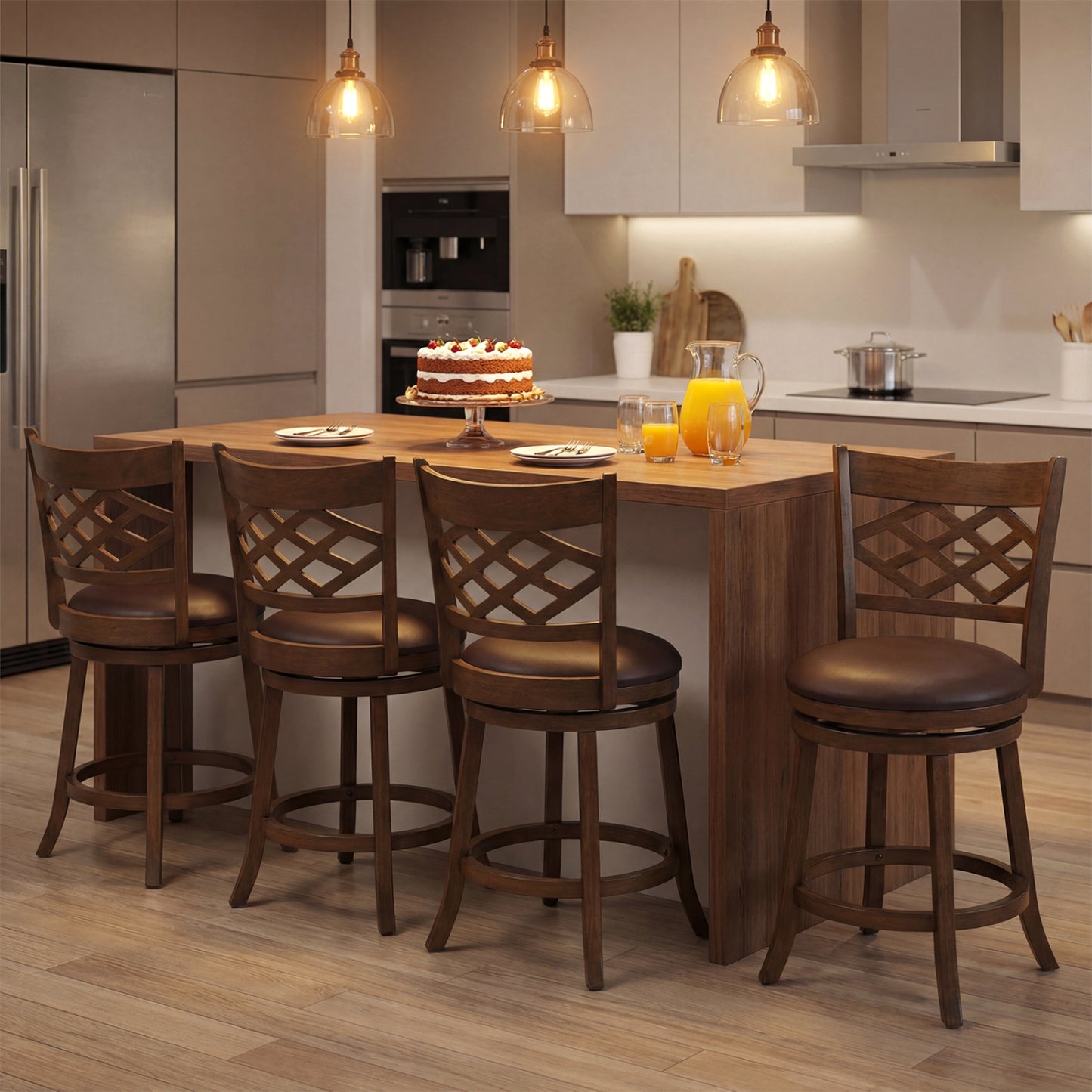 26 Inch Counter Height Bar Stools Set of 2 with Rubber Wood Frame, Brown Bar Stools at Gallery Canada
