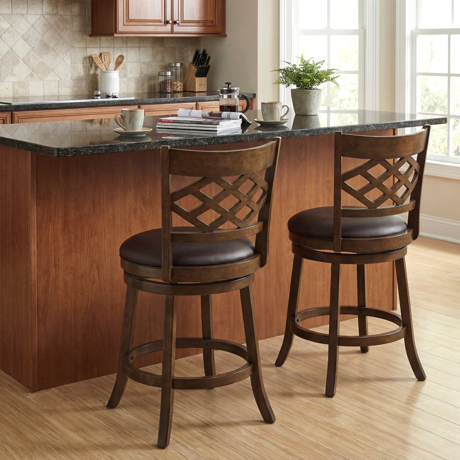 26 Inch Counter Height Bar Stools Set of 2 with Rubber Wood Frame, Brown Bar Stools at Gallery Canada