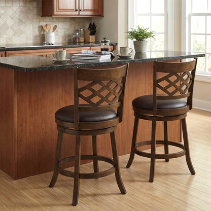 26 Inch Counter Height Bar Stools Set of 2 with Rubber Wood Frame, Brown Bar Stools at Gallery Canada
