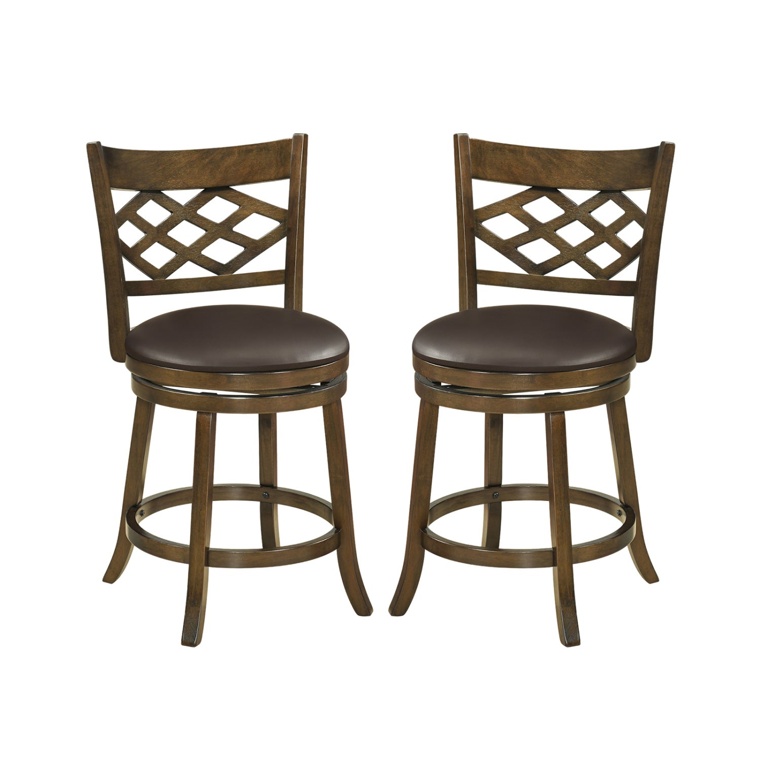 26 Inch Counter Height Bar Stools Set of 2 with Rubber Wood Frame, Brown Bar Stools Brown at Gallery Canada