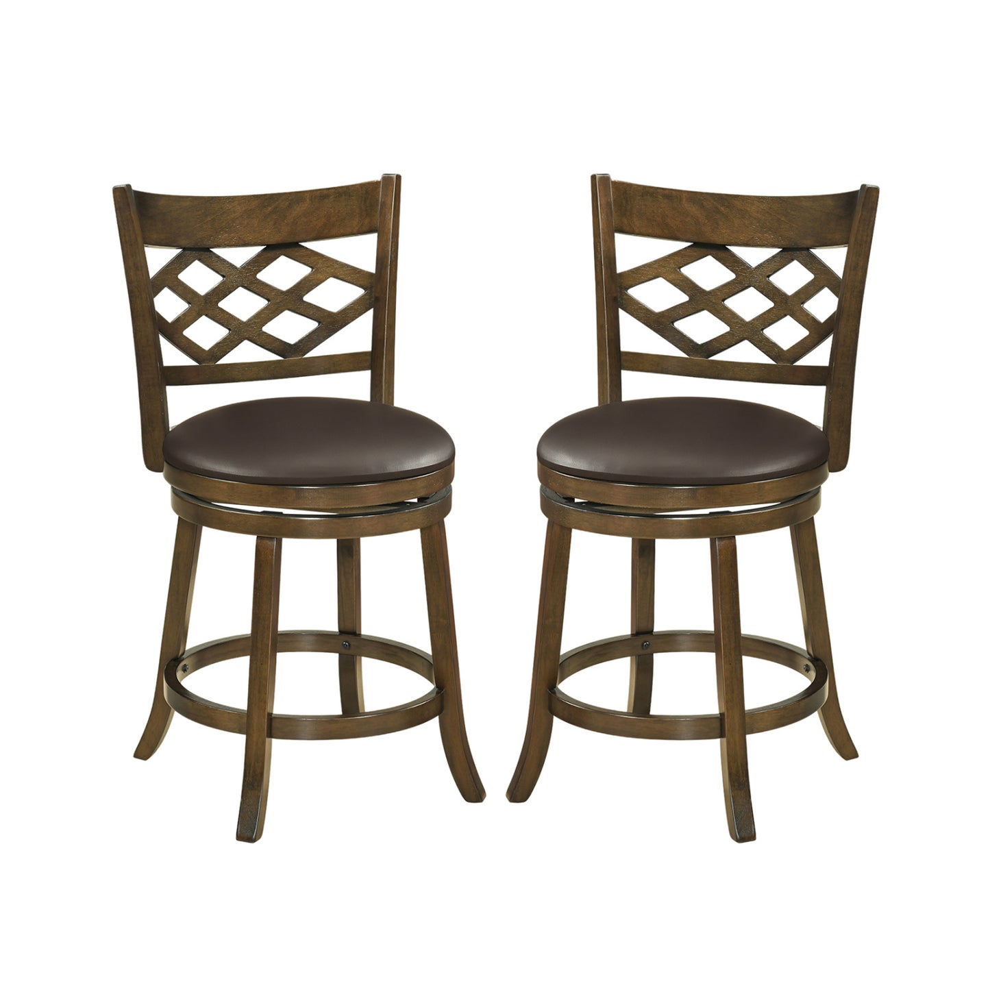 26 Inch Counter Height Bar Stools Set of 2 with Rubber Wood Frame, Brown Bar Stools Brown at Gallery Canada