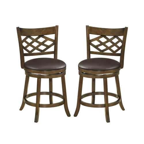 26 Inch Counter Height Bar Stools Set of 2 with Rubber Wood Frame, Brown