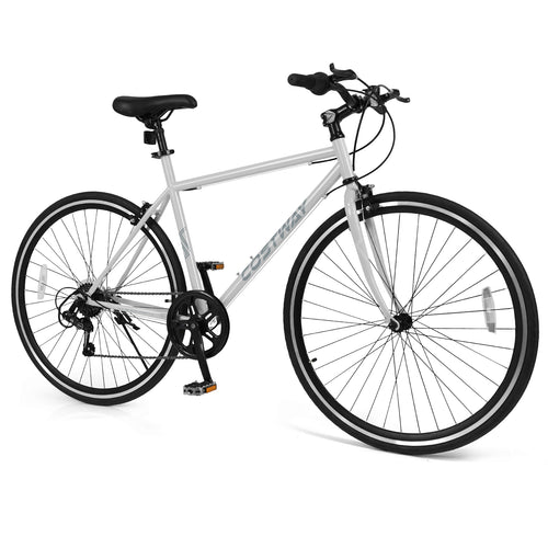 26 Inch Mountain Bike Adjustable with 6-Speed and All-terrain Rubber Wheels, Gray