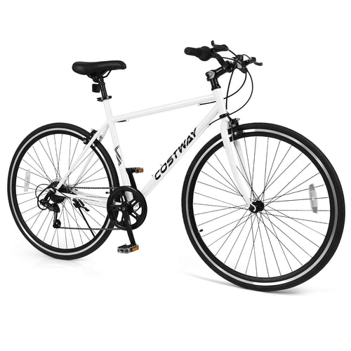 26 Inch Mountain Bike Adjustable with 6-Speed and All-terrain Rubber Wheels, White
