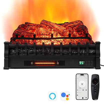 26 Inch WiFi Infrared Quartz Electric Fireplace Insert Logs Heater with Realistic Pinewood Logs, Black Fireplaces at Gallery Canada