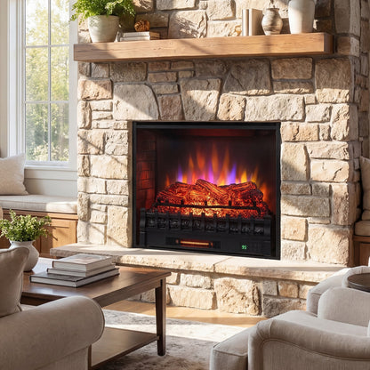 26 Inch WiFi Infrared Quartz Electric Fireplace Insert Logs Heater with Realistic Pinewood Logs, Black Fireplaces at Gallery Canada