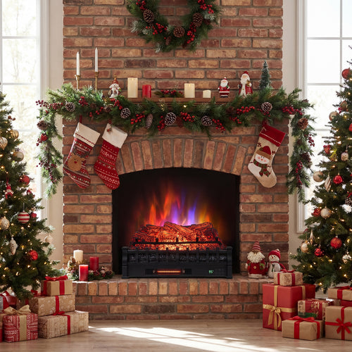 26 Inch WiFi Infrared Quartz Electric Fireplace Insert Logs Heater with Realistic Pinewood Logs, Black