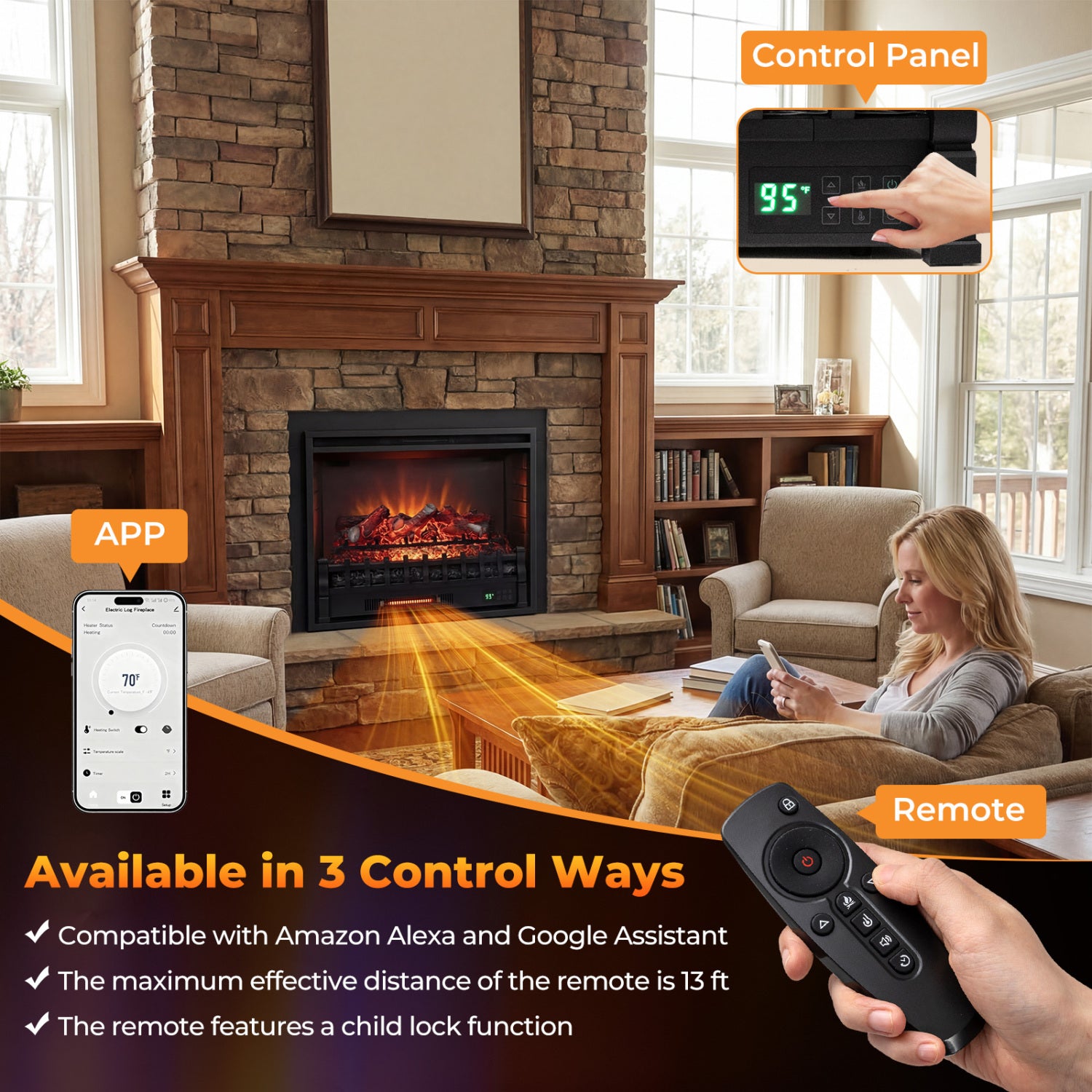 26 Inch WiFi Infrared Electric Fireplace Insert Fireplaces at Gallery Canada