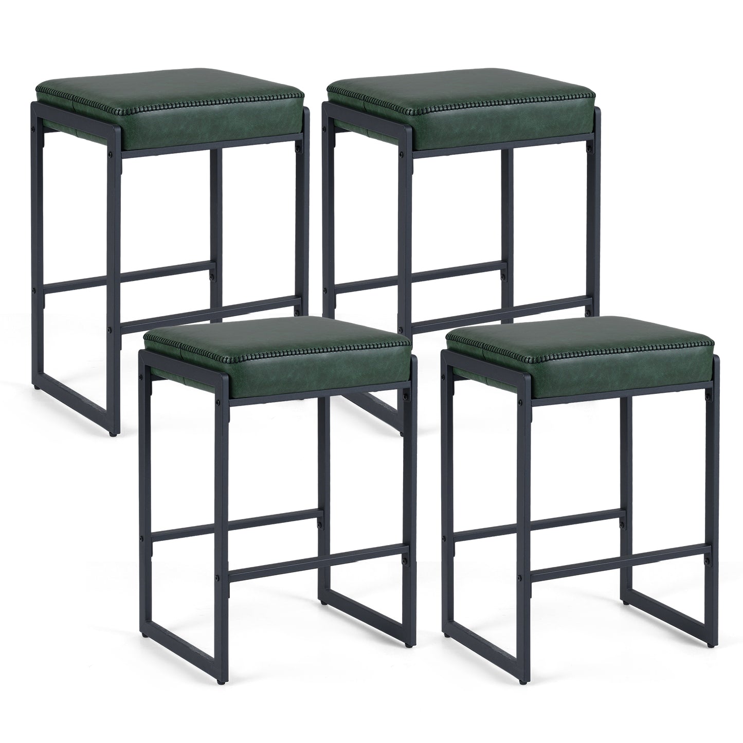26 inch Bar Stools Set of 4 Counter Height Barstools with Faux Leather Upholstered Seat, Green